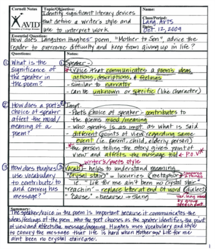 What are the principles of note taking?