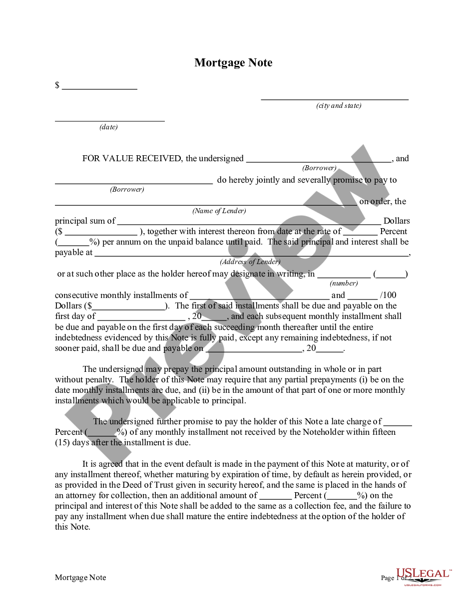 What does a mortgage note look?