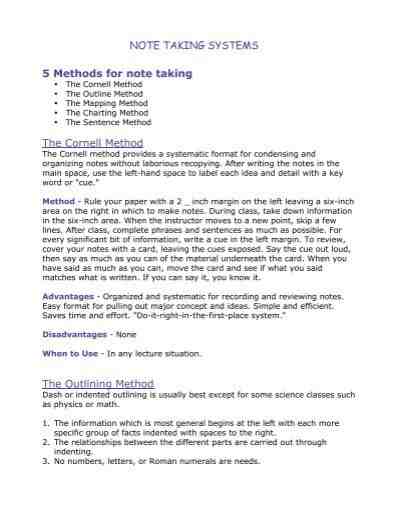 What is a disadvantage of the outline note-taking method?