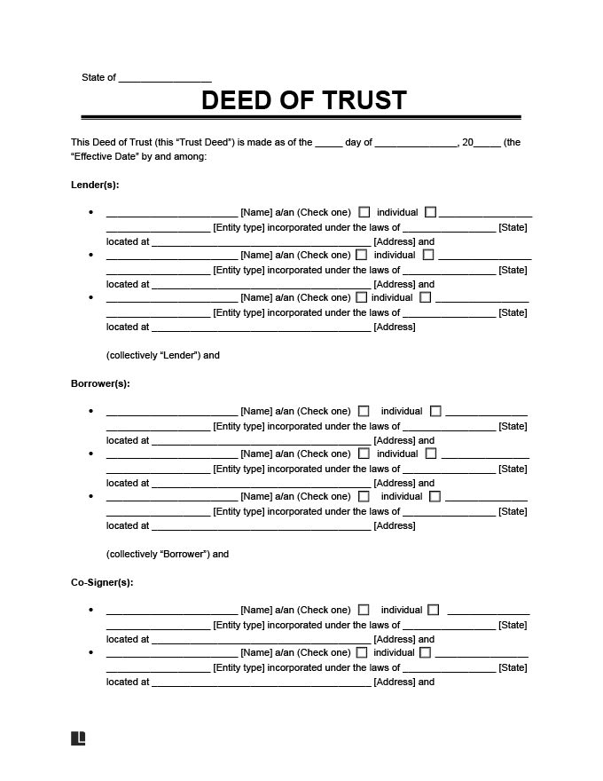 What is the purpose of the deed of trust?